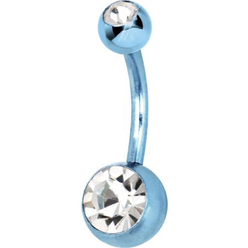 Blue Metal Crystal Belly Ring